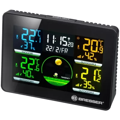 BRESSER THERMO HYGRO QUADRO NLX - THERMO-/HYGROMETER MIT 3 AUSSENSENSOREN