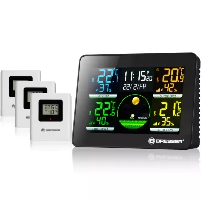 BRESSER THERMO HYGRO QUADRO NLX - THERMO-/HYGROMETER MIT 3 AUSSENSENSOREN