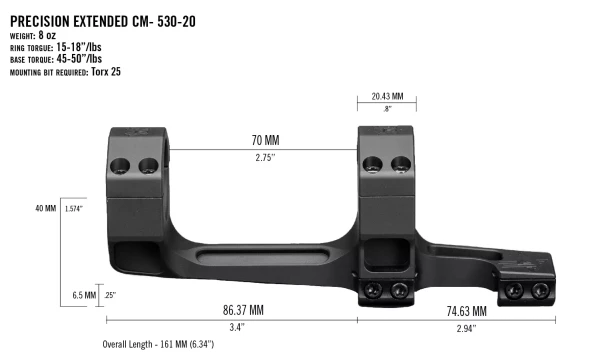 Vortex Precision Extended Cantilever Mount 30 mm 20 MOA