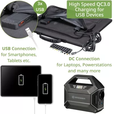 BRESSER Mobiles Solar-Ladegerät 40 Watt mit USB- u. DC-Anschluss